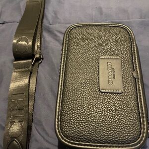 Coach Black Pebbled Leather Crossbody Phone Pouch